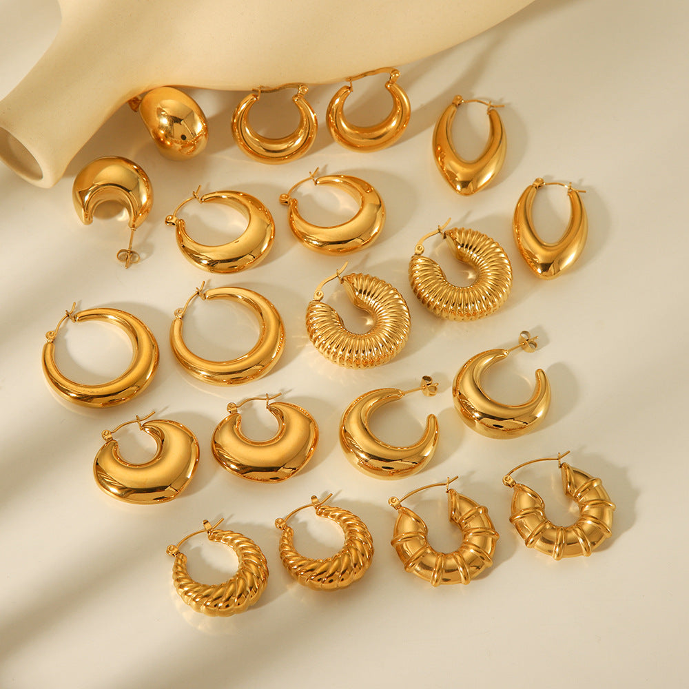 Pendientes de Acero Inoxidable Huecos Geométricos Minimalistas para Mujer con Acabado Chapado