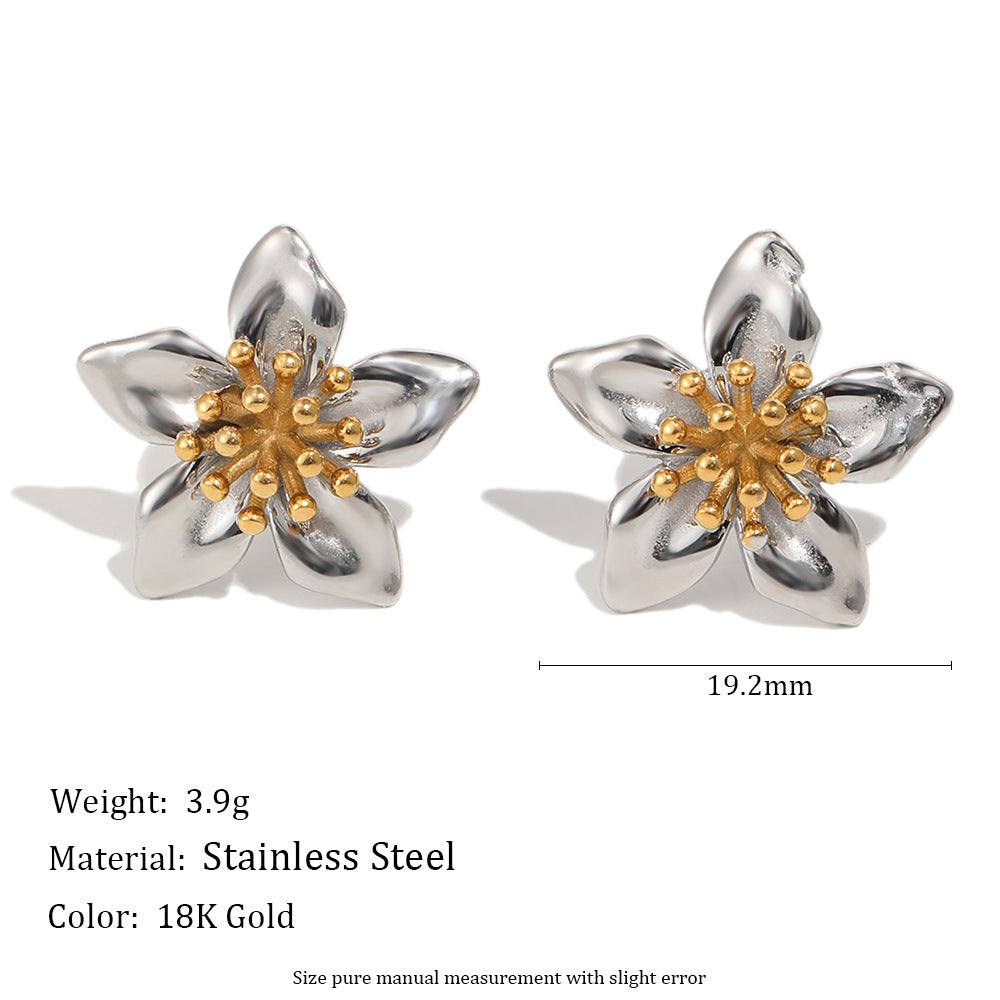 Fashion Two-Tone Floral Design Gold Plated Stainless Steel Ring for Women
