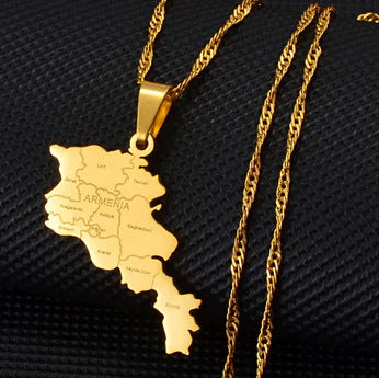 Minimalist Map City Pendant Necklace for Unisex in Stainless Steel with Titanium Steel Charm and Electroplated Finish