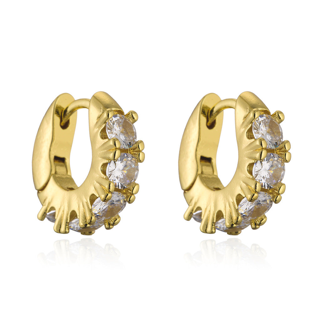 Minimalist Geometric Copper Earrings with 18K Gold Plating and Micro-Pavé Zirconia for Women