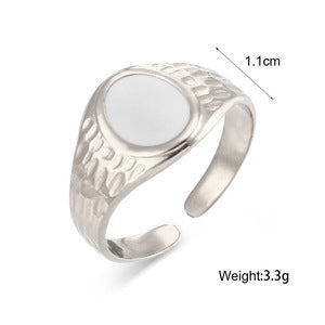Fashionable Geometric Stainless Steel Ring with Enamel Black and White Sun Moon Star Design Three-Layer Open Band