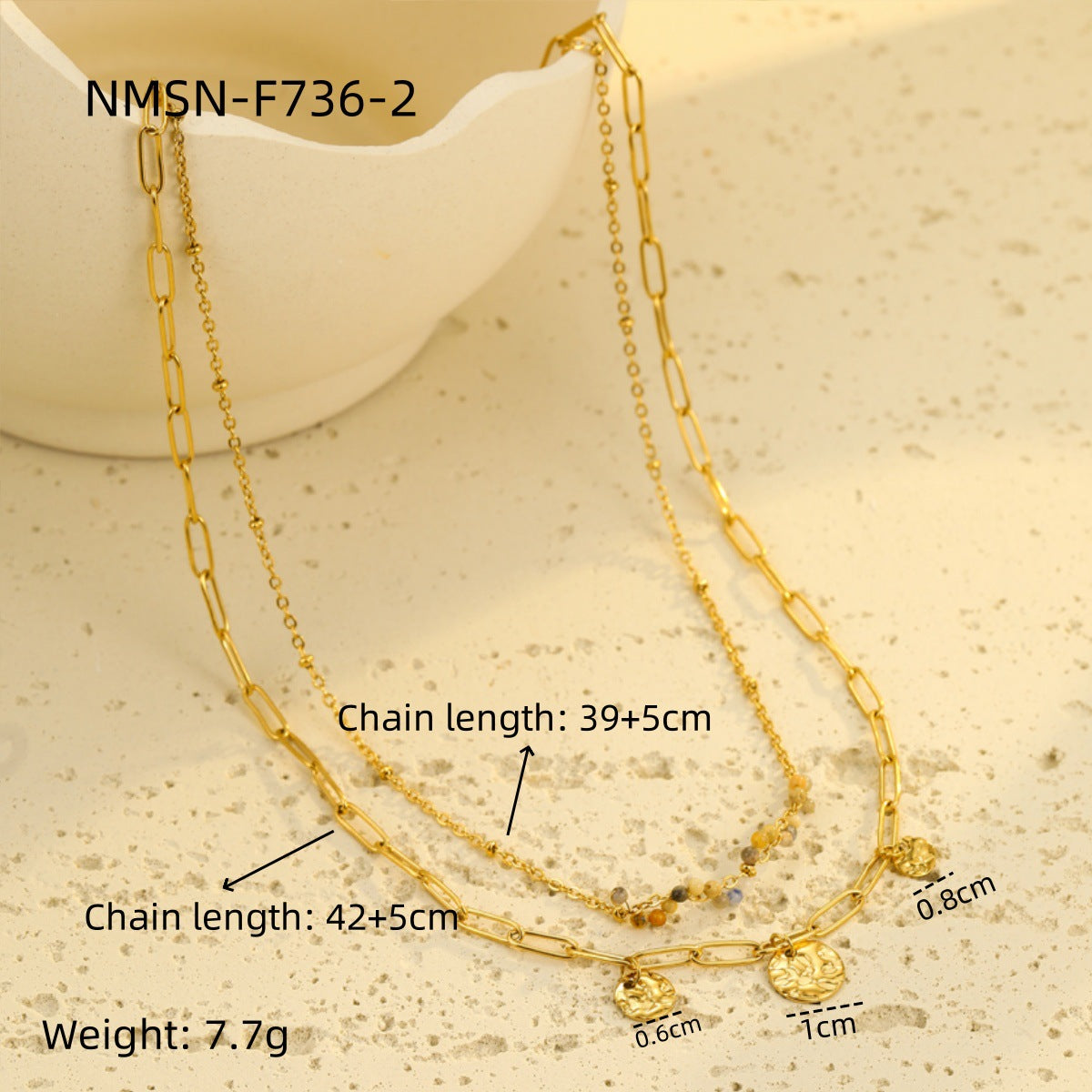 Elegante Set Collana in Acciaio Inossidabile con Pendente in Pietra Naturale e Bracciale Coordinato da Donna