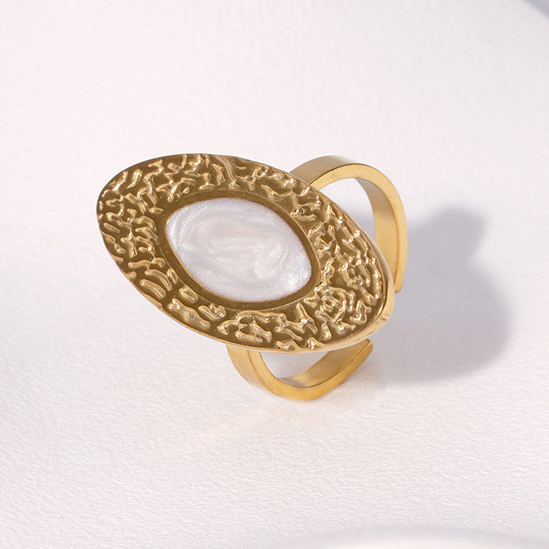 Minimalist Geometric Stainless Steel Ring with Enamel Finish for Women