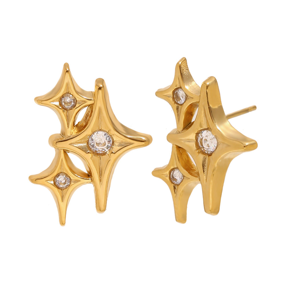 Orecchini a perno da donna a stella a quattro punte geometrica minimalista in acciaio inossidabile con placcatura in oro 18 carati