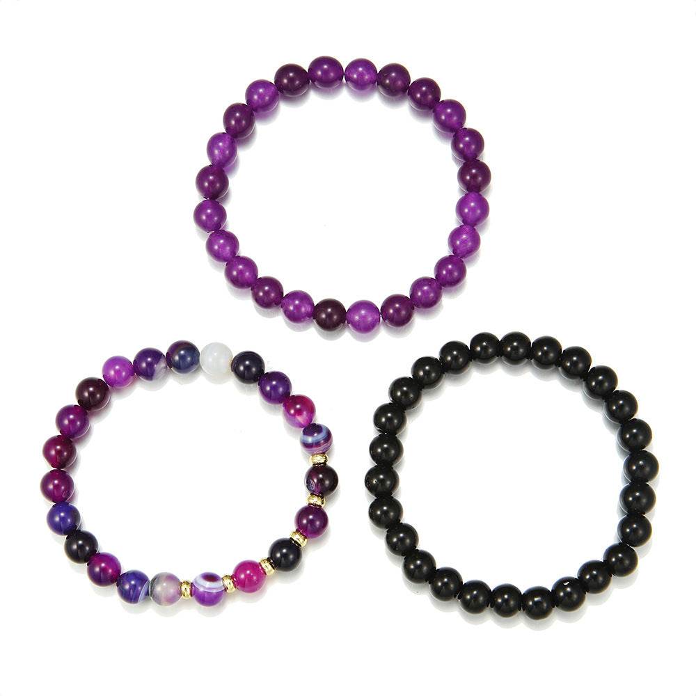 Vintage Minimalist 6mm Round Gemstone Beaded Bracelet Set Plated Geometric Design
