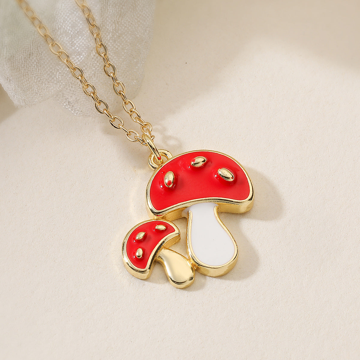 Minimalist Gold Plated Drip Oil Geometric Mushroom Pendant Necklace for Women