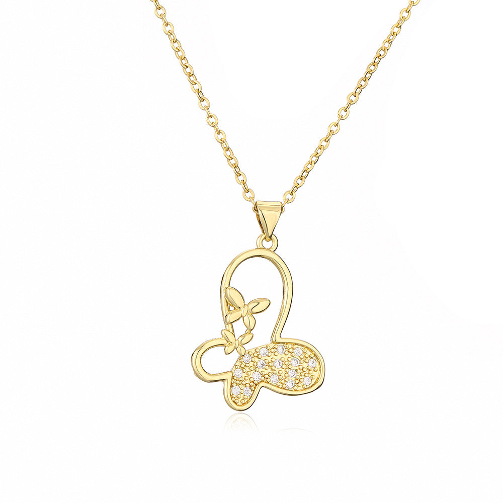 Collar con colgante de mariposa minimalista para mujer con cadena de cobre chapada en oro e incrustaciones de circonitas cúbicas