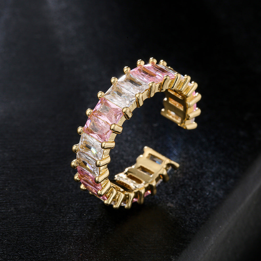Anello da donna aperto geometrico casual in rame con zirconi micro-pavé