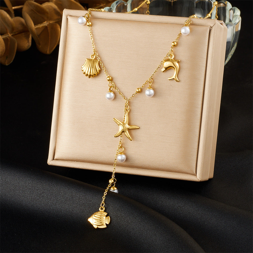 Minimalist Sweet Butterfly Star Stainless Steel Plated Y-Chain Necklace for Women