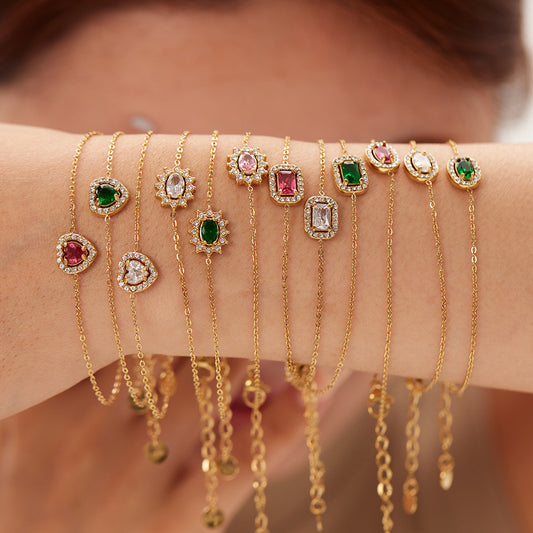 Bracciale da Donna Minimalista Geometrico a Forma di Girasole in Acciaio Inossidabile con Ciondolo a Cuore e Intarsio di Zirconi
