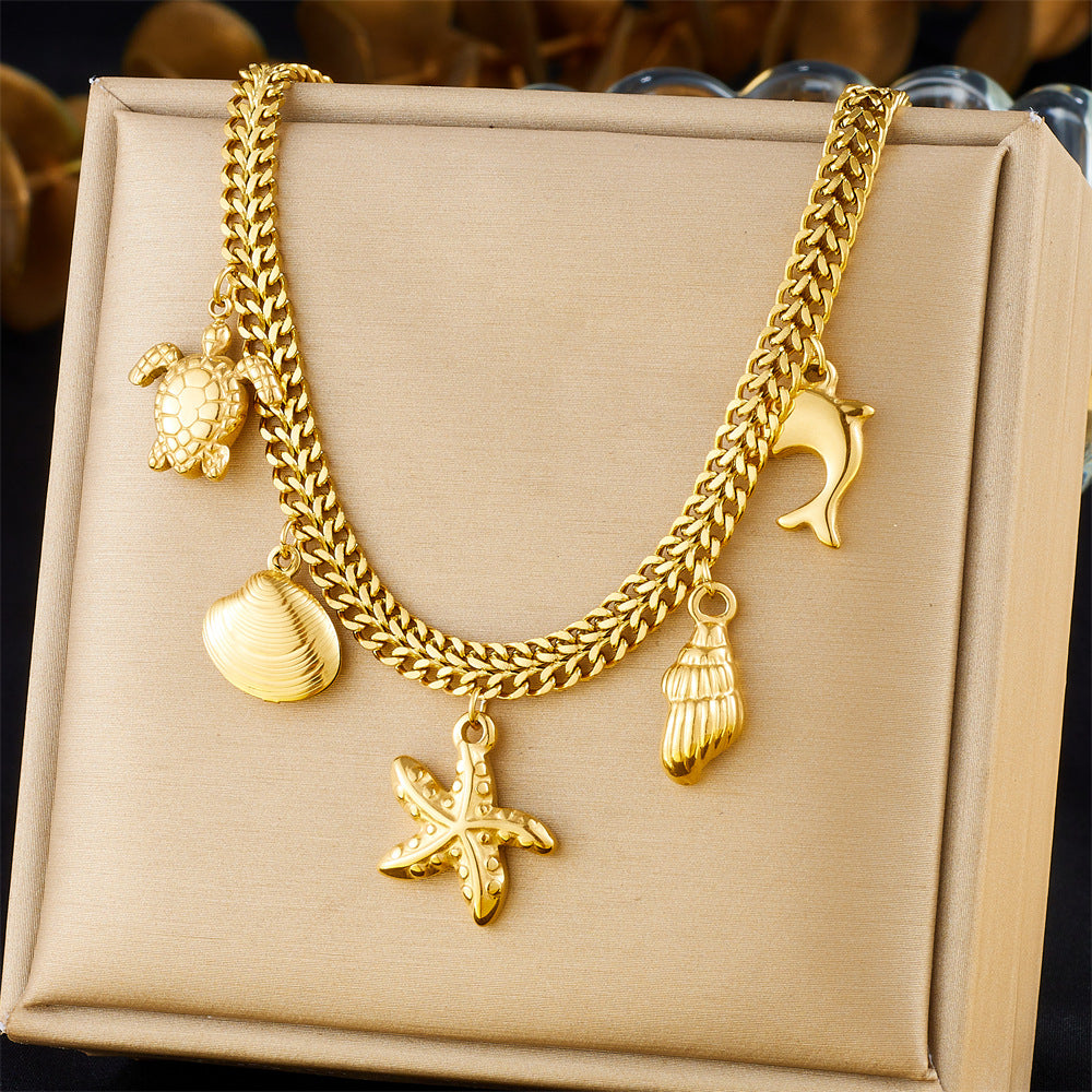Elegant Stainless Steel Drip Oil Moon Sun Flower Pendant Necklace with Cable Chain for Women