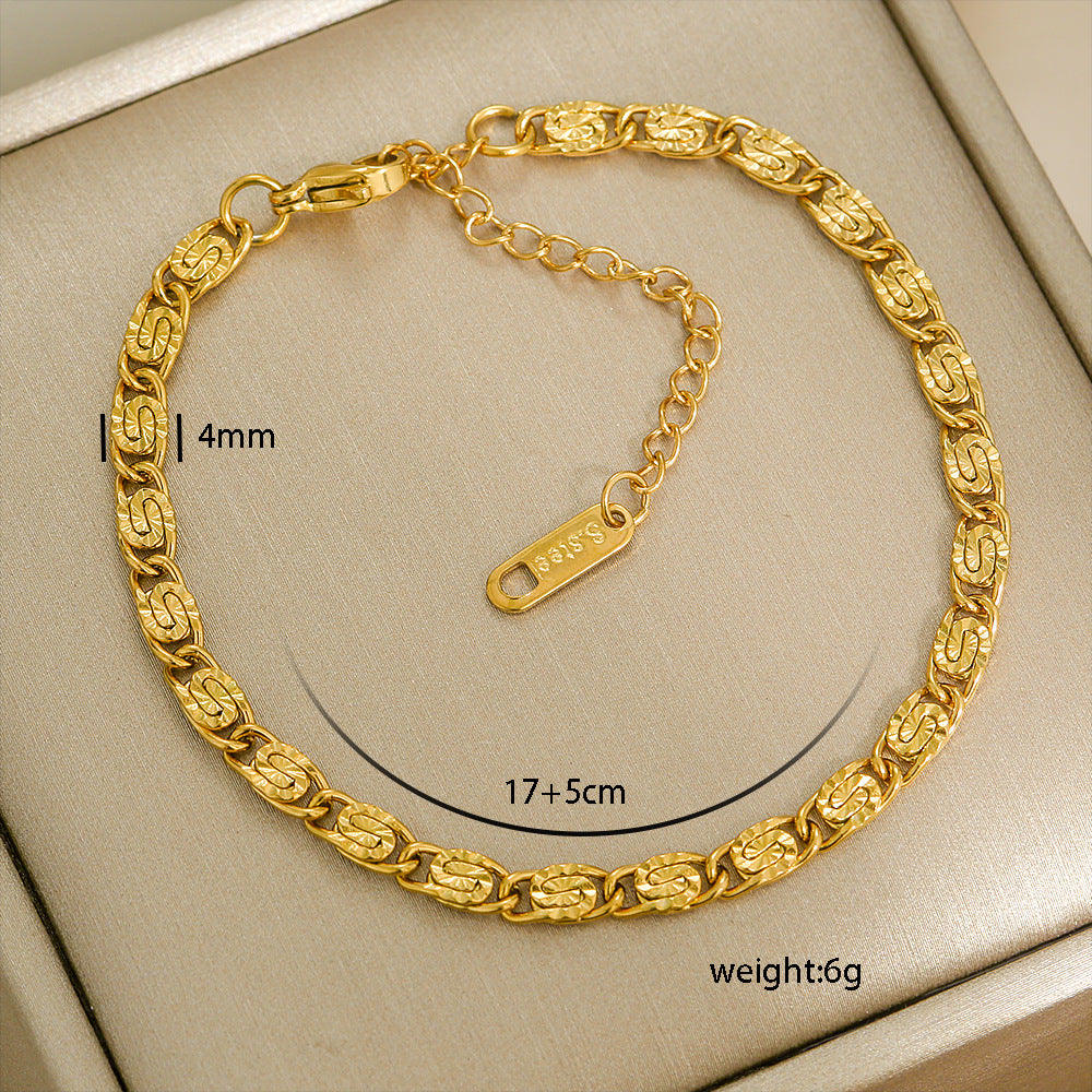 Bracciale da donna minimalista a rombi in acciaio al titanio con placcatura in oro 18 carati, accessorio di moda versatile