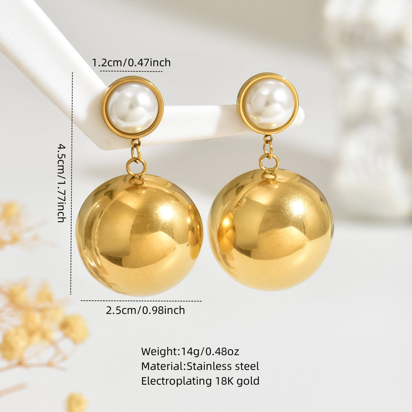 Minimalist Geometric Round Pearl Stainless Steel Earrings Plated