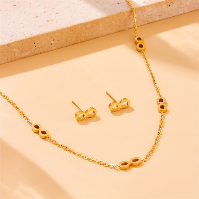 Conjunto de collar, pendientes y pulsera minimalistas bañados en acero inoxidable con forma de número para mujer