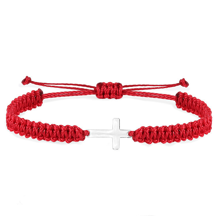 Handmade Braided Stainless Steel Cross Bracelet Unisex Friendship Jewelry Set