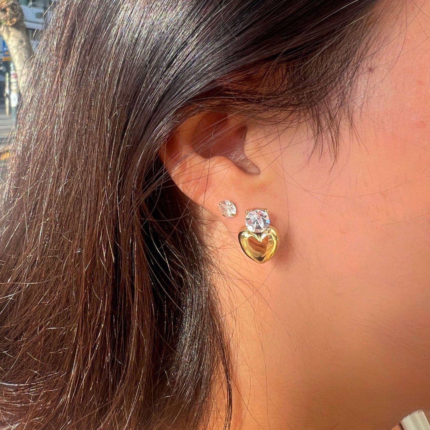 Elegant Heart Rhinestone Inlay Stainless Steel Stud Earrings PVD Plated