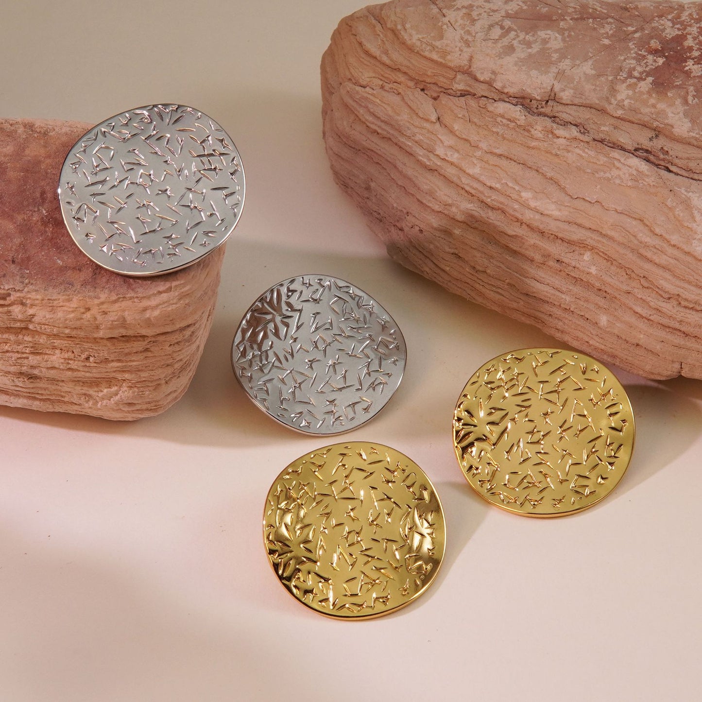 Vintage Geometric Round Polka Dot Stamped Stainless Steel Earrings for Women