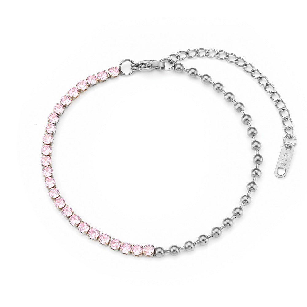 Elegante pulsera de eslabones cubanos geométricos de acero inoxidable con detalles de diamantes de imitación y acabado chapado para mujer