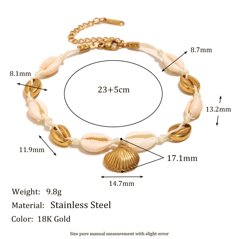 Bohemian Style Geometric Stainless Steel Plated 18K Gold Shell and Scallop Anklet for Women