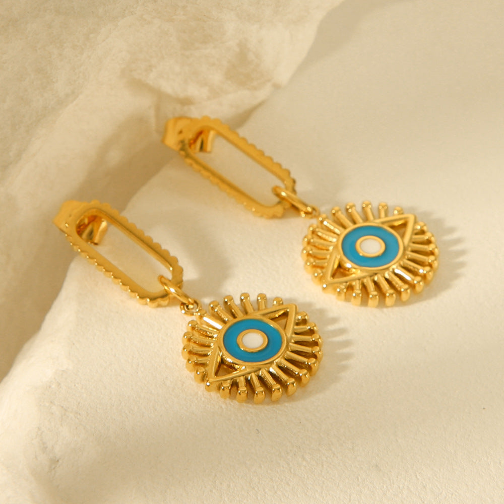 Pendientes Minimalistas Geométricos de Acero Inoxidable con Diseño de Ojo Turco Esmaltado para Mujer