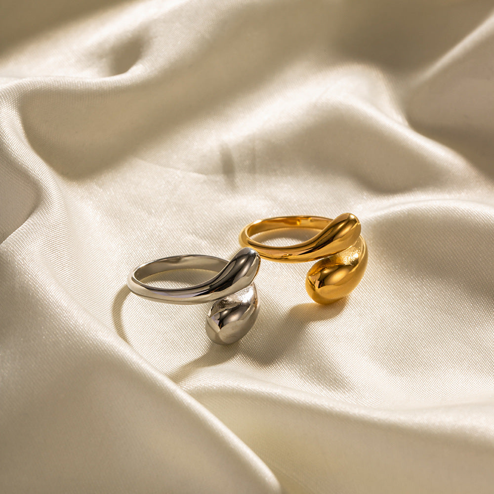 Fashionable Adjustable Open-Ended Geometric Stainless Steel Ring for Women with Gold Plating