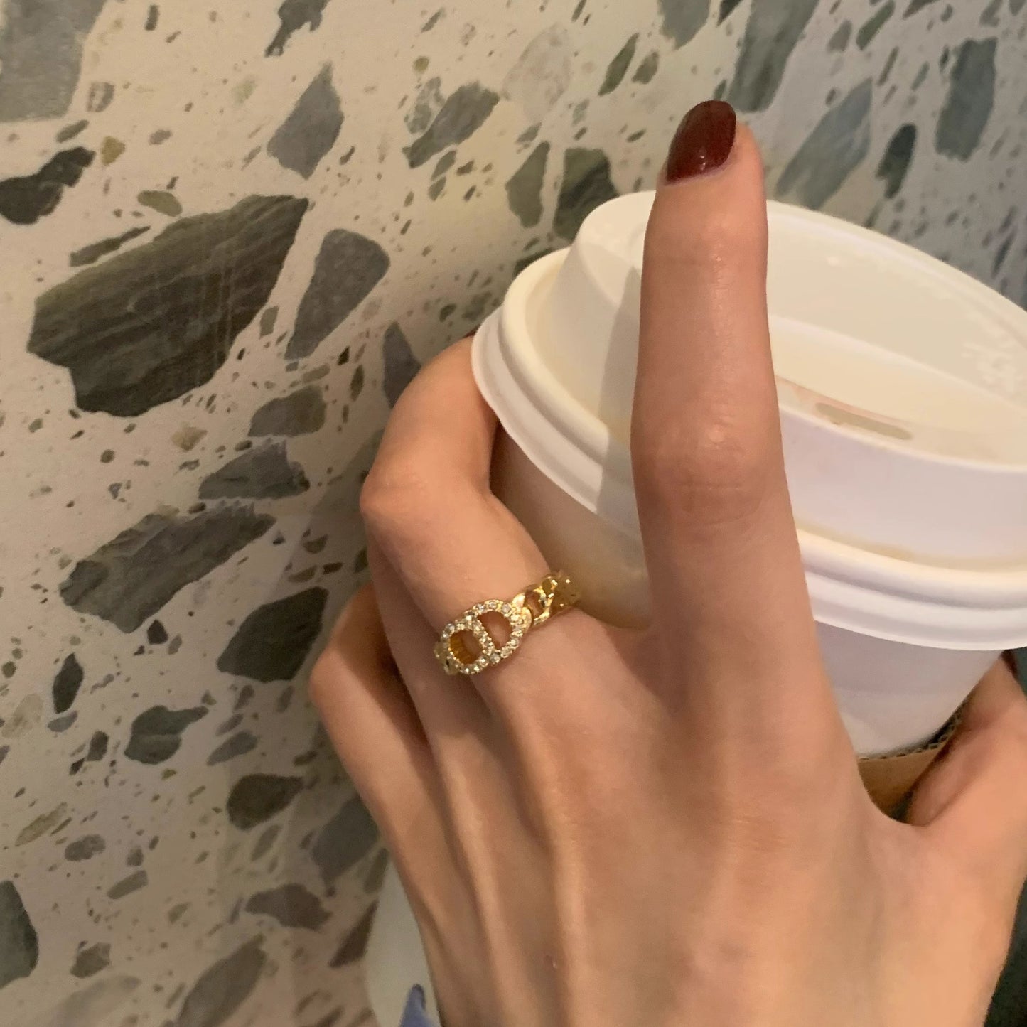 Minimalist Letter-Shaped Copper Ring with Real Gold Plating for Women Fashion Jewelry