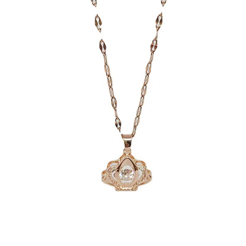 Minimalist Crown Pendant Necklace for Women in Titanium Steel with Plated Finish and Snake Chain