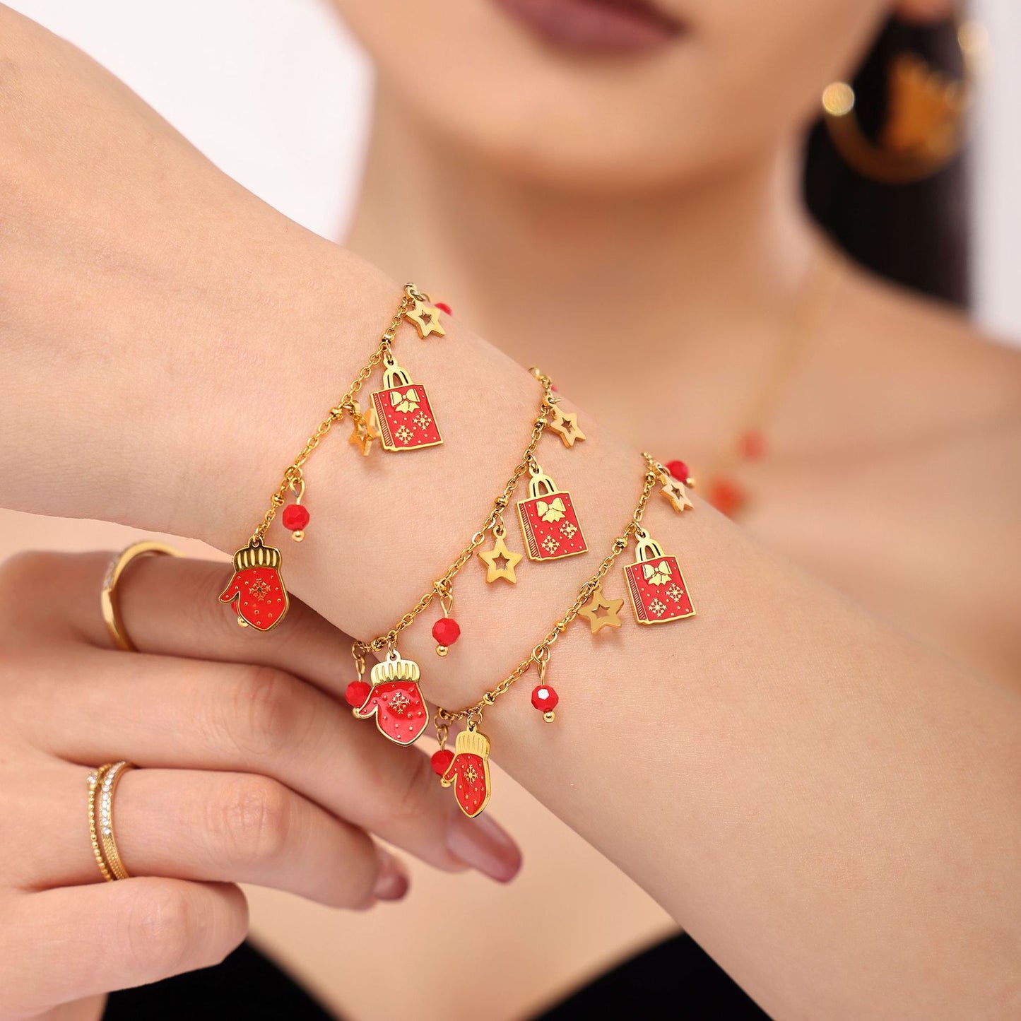 Set collana e bracciale con ciondolo a ruota panoramica di lusso smaltato in acciaio inossidabile con placcatura PVD in oro 18 carati da donna