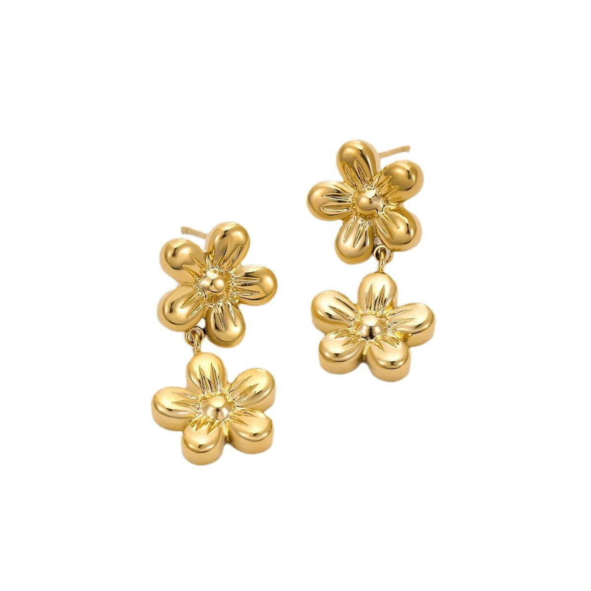 Aretes colgantes de acero inoxidable florales minimalistas para mujer con acabado chapado y estética de lujo