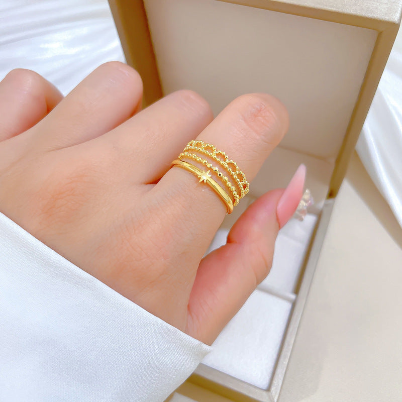 Minimalist Sweet Gold Plated Brass Crown Ring Adjustable Open Ring for Women