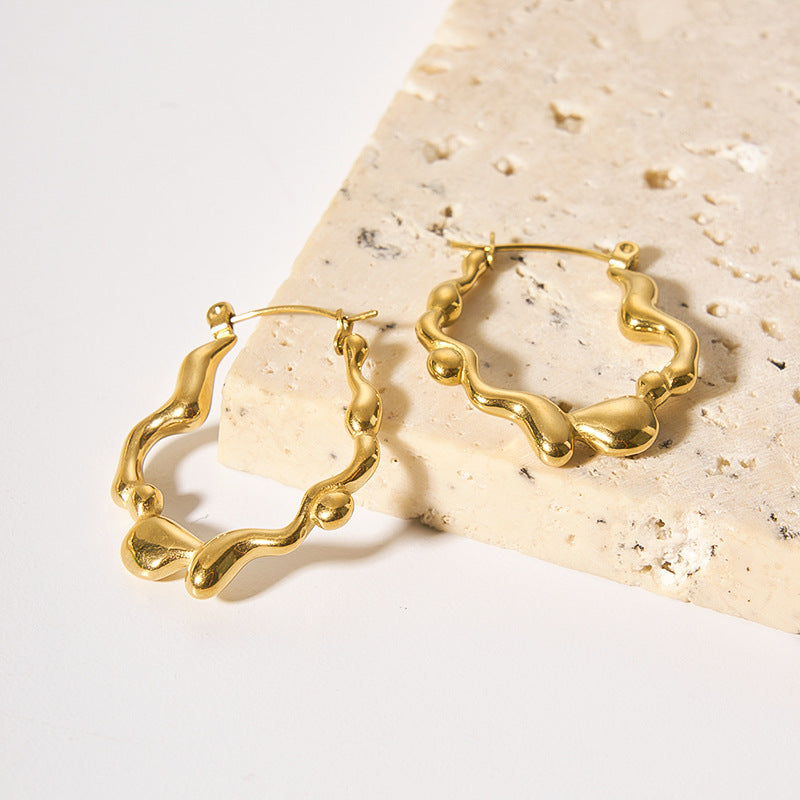 Orecchini da donna in acciaio inossidabile placcato oro 18K, geometrici asimmetrici a U, stile Ins