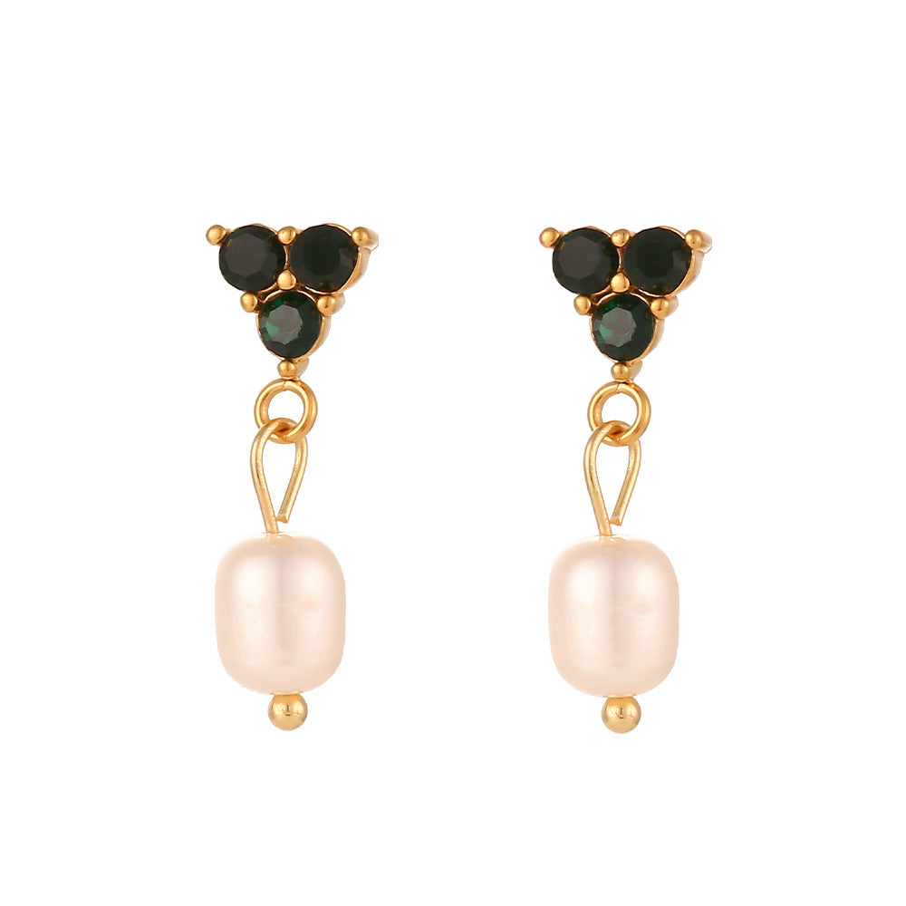 Fashion Minimalist Geometric Stainless Steel Earrings with Freshwater Pearls and 18K Gold Plating