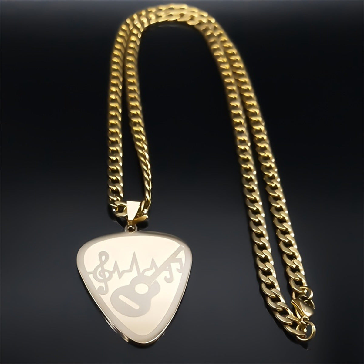 Edgy Geometric Guitar and Bass Note Pendant Necklace for Music Lovers in Stainless Steel with Titanium Steel Pendant and Plated Finish