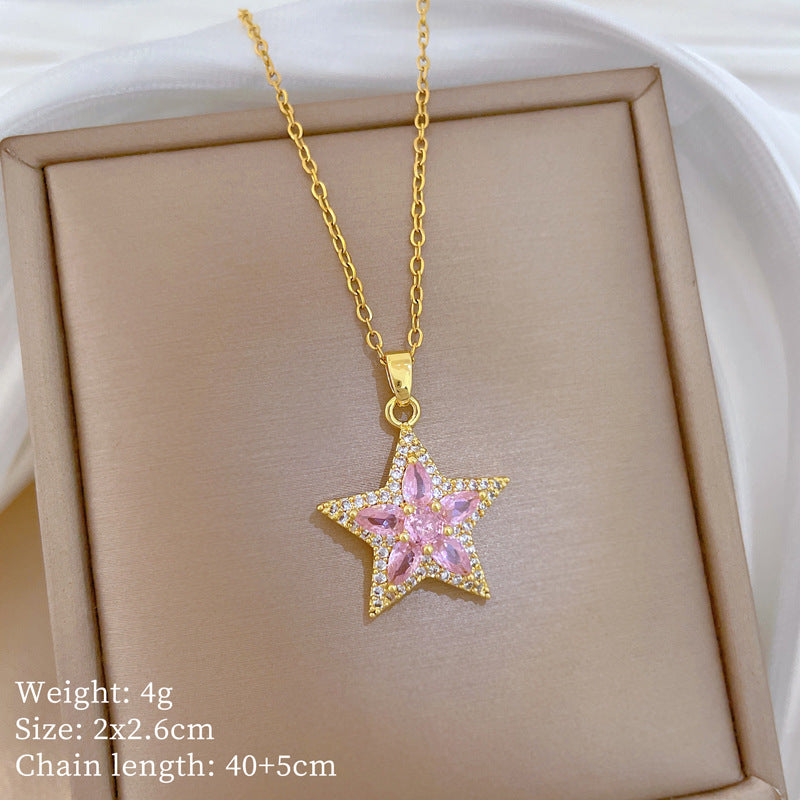 Sweet Minimalist Animal Shape Brass Pendant with Cubic Zirconia Inlay Titanium Steel Necklace for Unisex