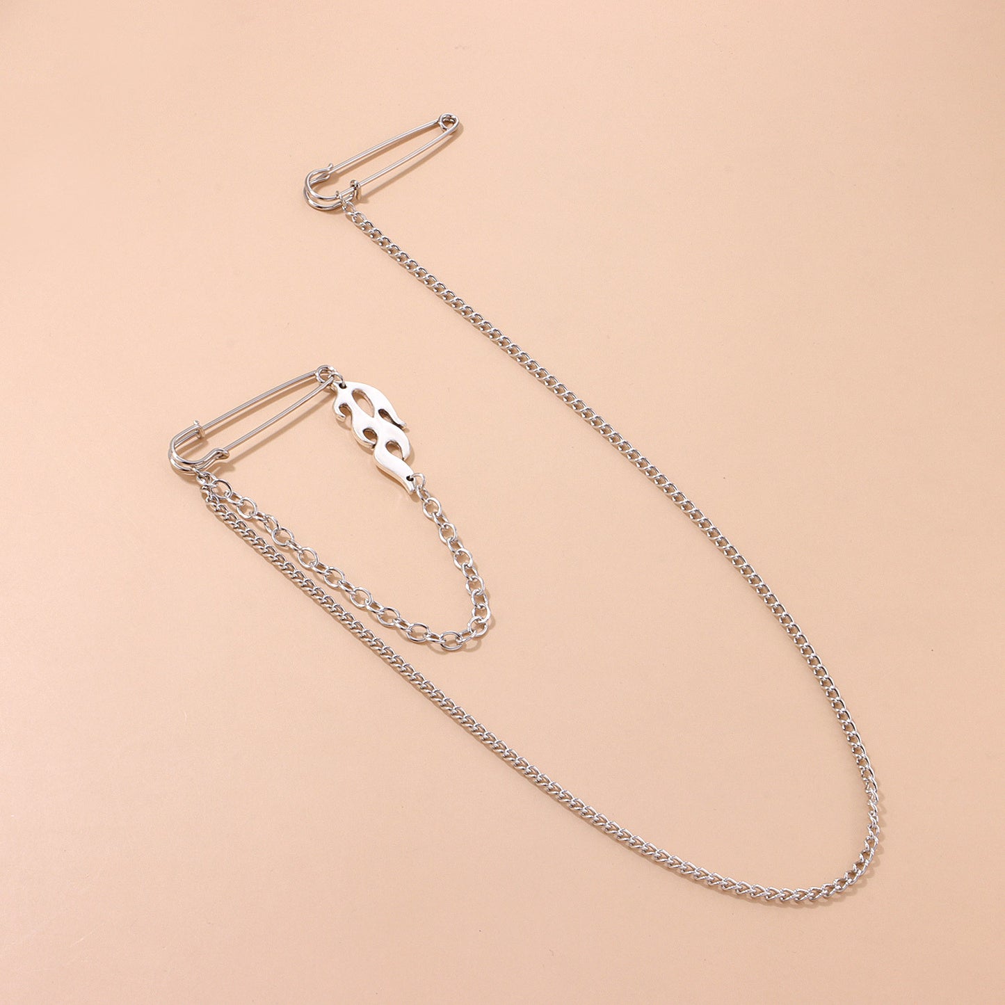 Geometric Vintage Punk Alloy Plated Brooch for Women - Dark Gothic Style, Retro Hip-Hop Flame Chain Accessory