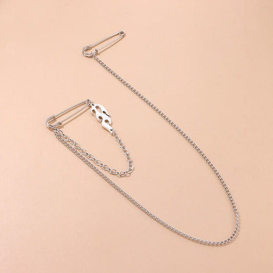 Geometric Vintage Punk Alloy Plated Brooch for Women - Dark Gothic Style, Retro Hip-Hop Flame Chain Accessory