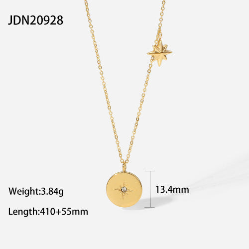 Elegant Eight-Pointed Star Geometric Stainless Steel Necklace with Cubic Zirconia Titanium Steel Pendant for Women