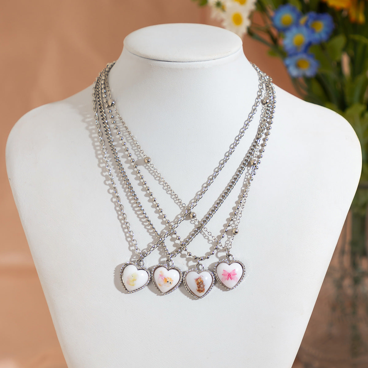 Casual Heart Animal Acrylic Alloy Plated Necklace with Curb Chain for Women