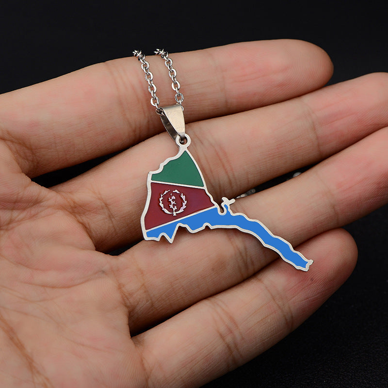 Retro Geometric Pendant Necklace in Stainless Steel with Enamel Finish for Unisex Wear