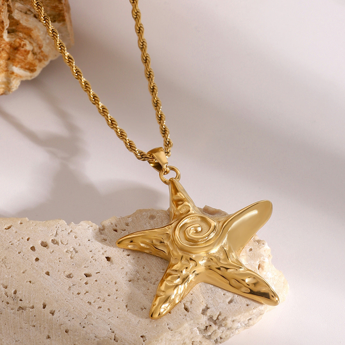 Stainless Steel Plated Starfish Pendant Necklace Titanium Steel Chain for Women