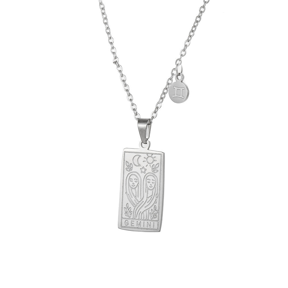 Vintage Geometric Square Titanium Steel Necklace with Alloy Pendant on Ball Chain