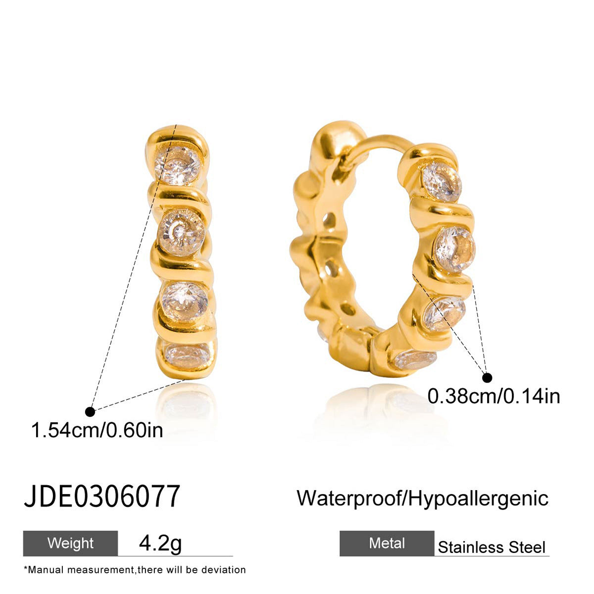 Orecchini a cerchio rotondi geometrici minimalisti in acciaio inossidabile con intarsio di strass da donna, ipoallergenici e resistenti allo sbiadimento