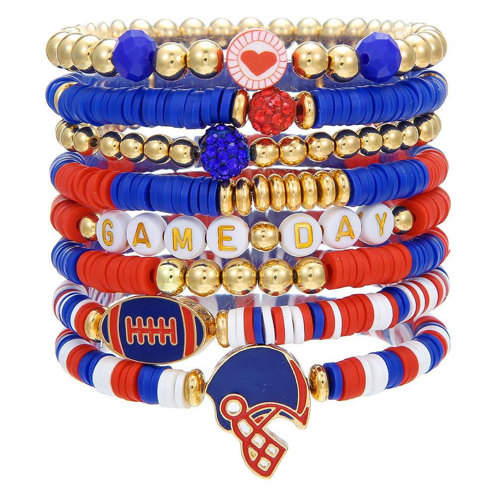 9-Piece Set Geometric Star Letter Resin Beaded Stretch Bracelet Stack