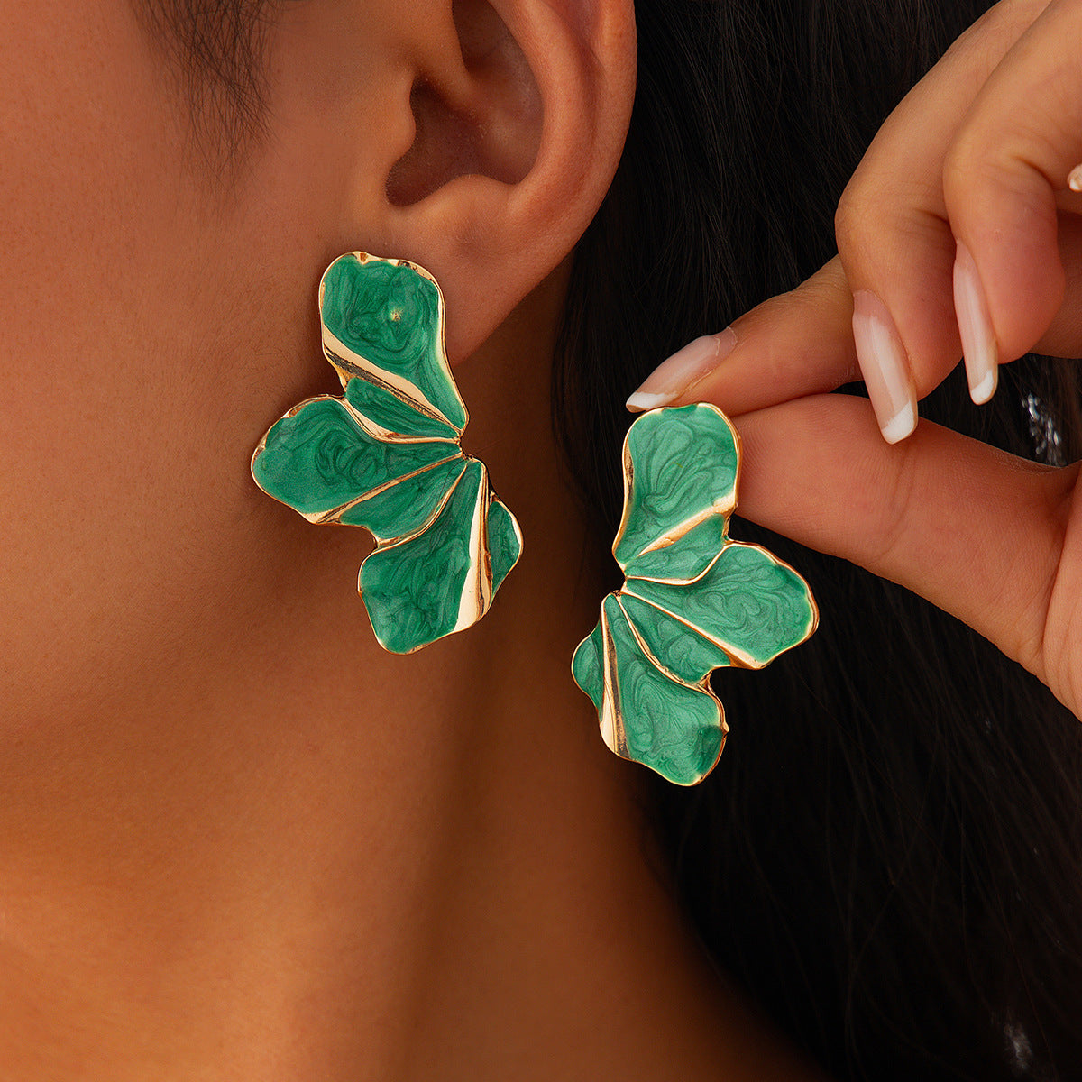 Exaggerated Floral Petal Earrings in Alloy with Enamel Finish for Women