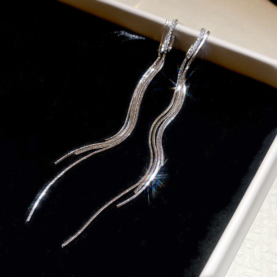 Orecchini Pendenti Geometrici Minimalisti con Zirconi Intarsiati in Rame e Acciaio Inossidabile da Donna
