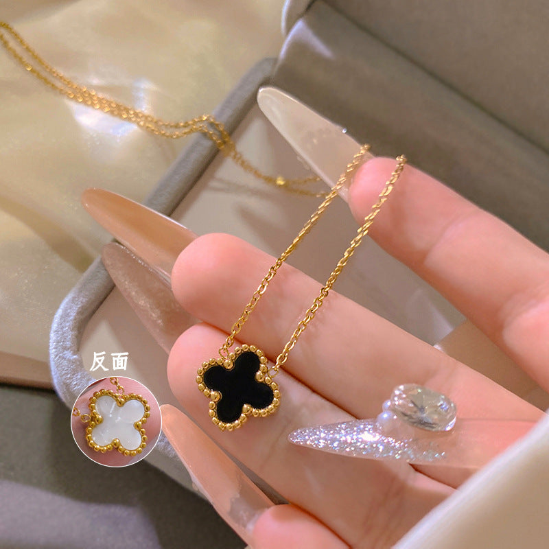 Fashion Minimalist Gold Plated Titanium Steel Four-Leaf Clover Necklace for Women and Men