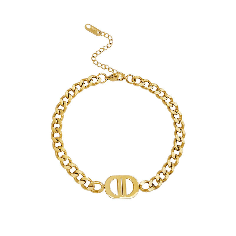 Minimalist Geometric Titanium Steel Bracelet with Electroplating Finish for Women, Luxury Style Fashion Accessory
