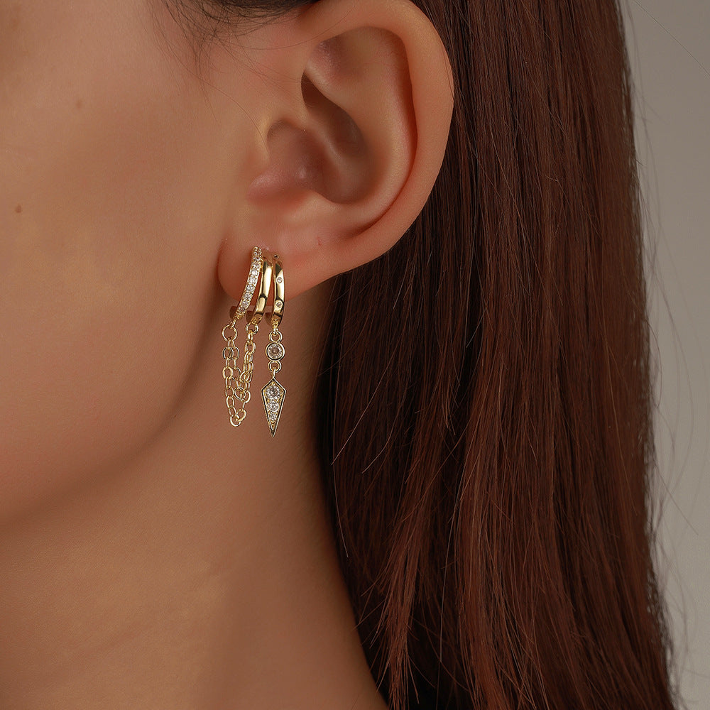 Hip-hop Gold Plated Brass Teardrop Round Cubic Zirconia Earrings with 925 Sterling Silver Posts for Women