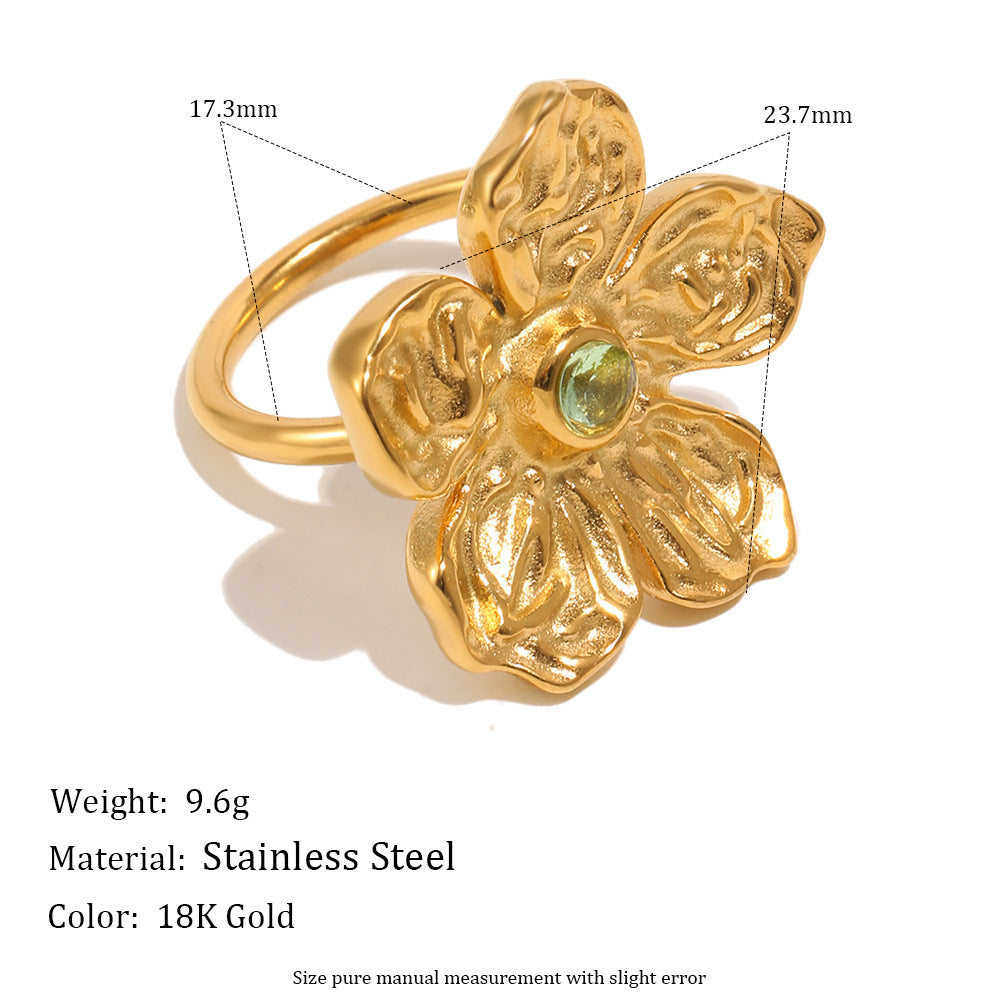 Vintage Elegant Floral Pattern Gold Plated Stainless Steel Ring for Women