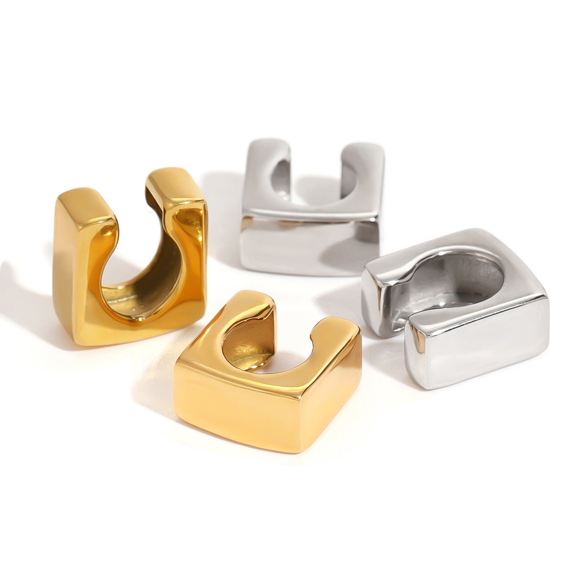 Orecchini Geometrici a Clip in Acciaio Inox con Finitura Galvanica per Donna, alla Moda e Minimalisti